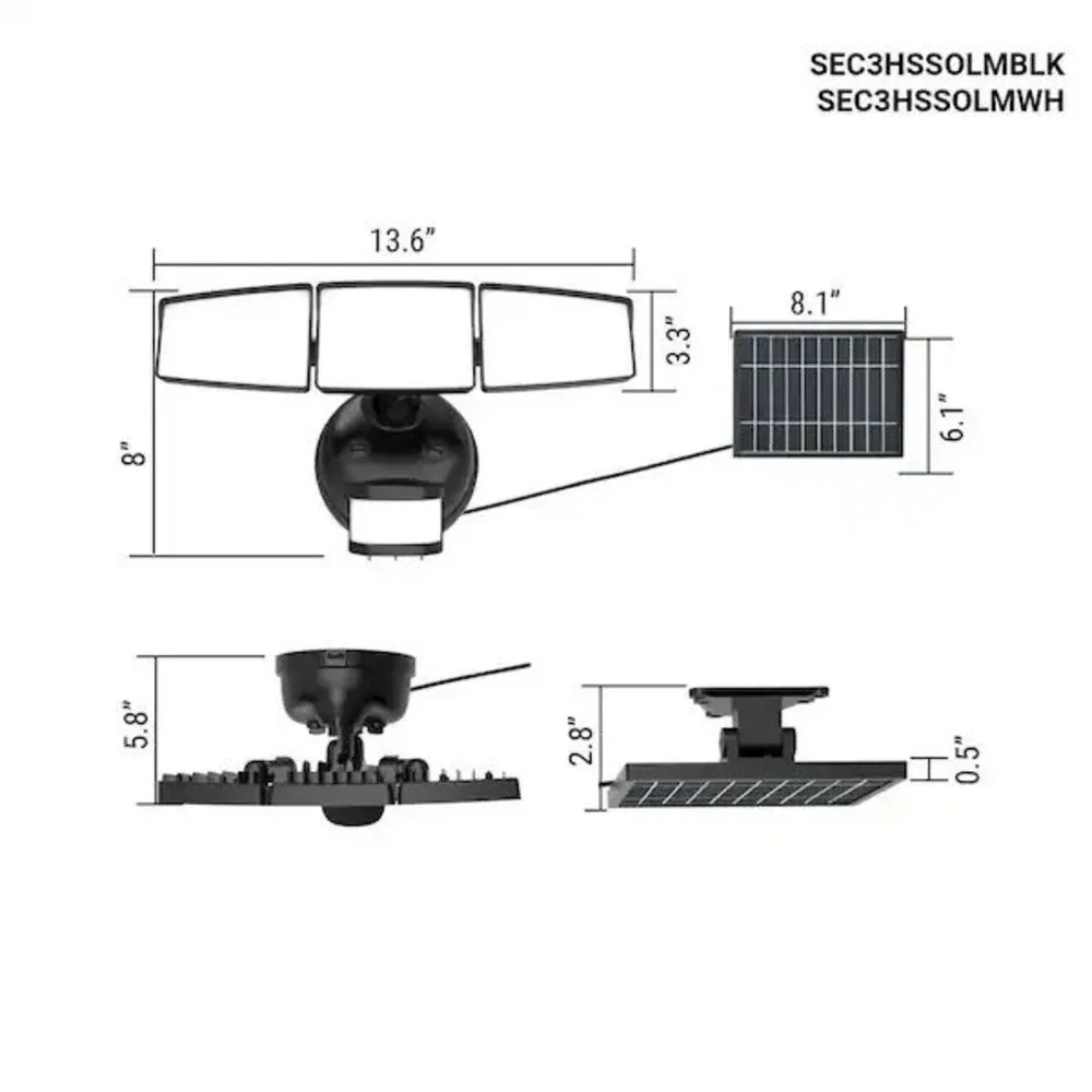 Halo Next Gen Solar-Powered LED Security Floodlight, 3 Head W/ Motion Sensing,